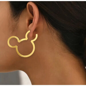 Disney Inspired Mickey Mouse Ear Shaped Stud Gold Hoop Earrings